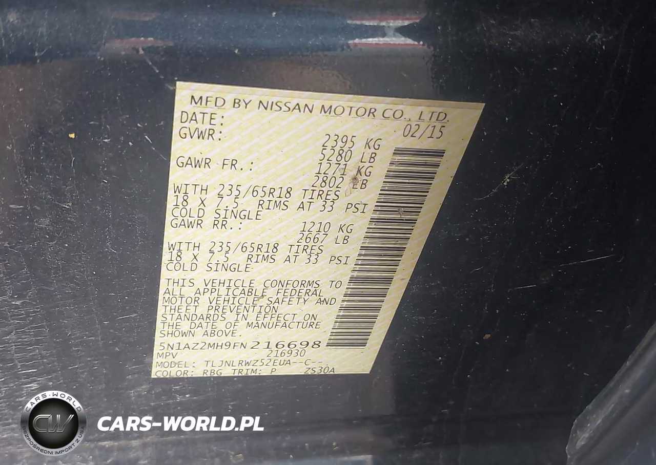2015 Nissan Murano Sl VIN:5N1AZ2MH9FN216698 - 9