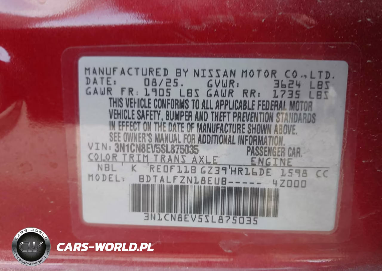 2025 Nissan Versa 1.6 Sv VIN:3N1CN8EV5SL875035 - 9