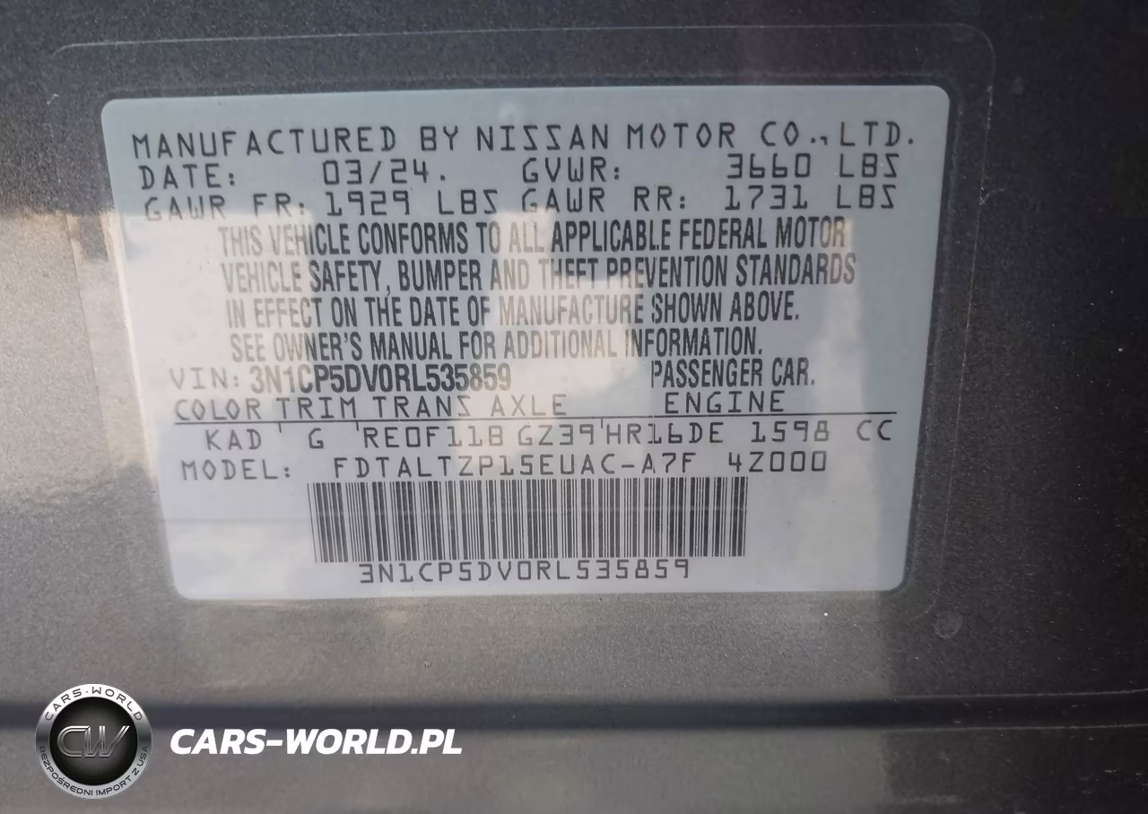 2024 Nissan Kicks Sr Xtronic Cvt VIN:3N1CP5DV0RL535859 - 9