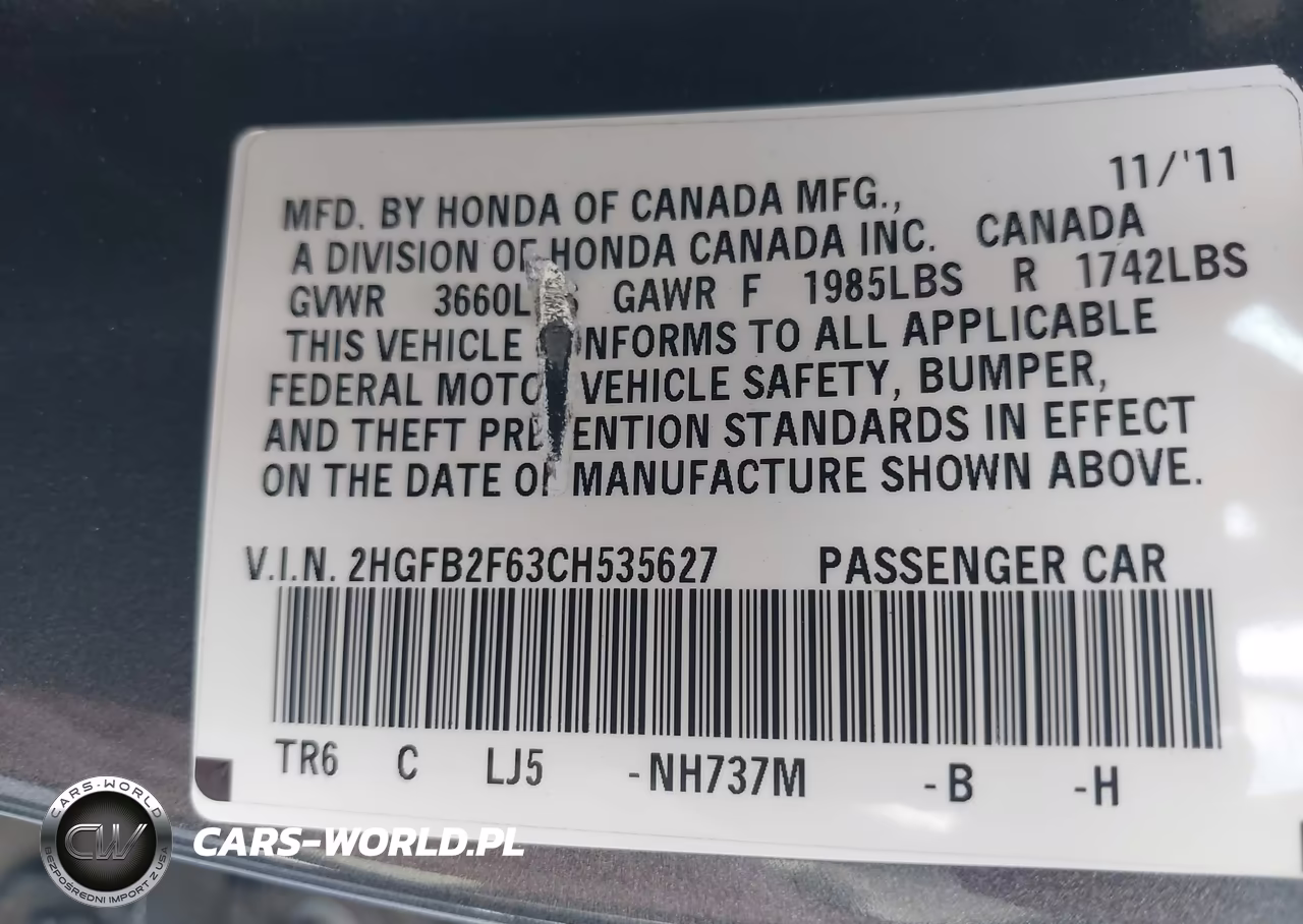 2012 Honda Civic Hf VIN:2HGFB2F63CH535627 - 9