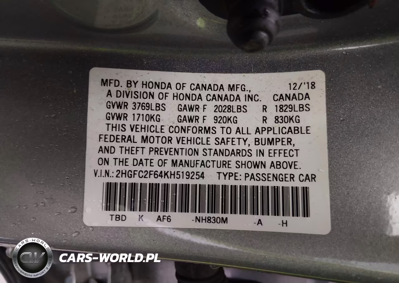 2019 Honda Civic Lx VIN:2HGFC2F64KH519254 - 9