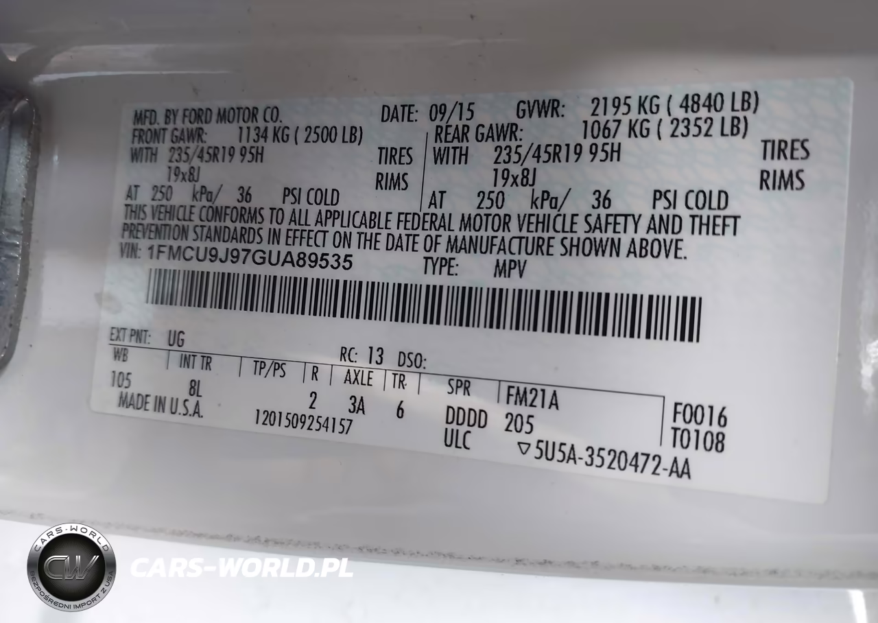 2016 Ford Escape Titanium VIN:1FMCU9J97GUA89535 - 9