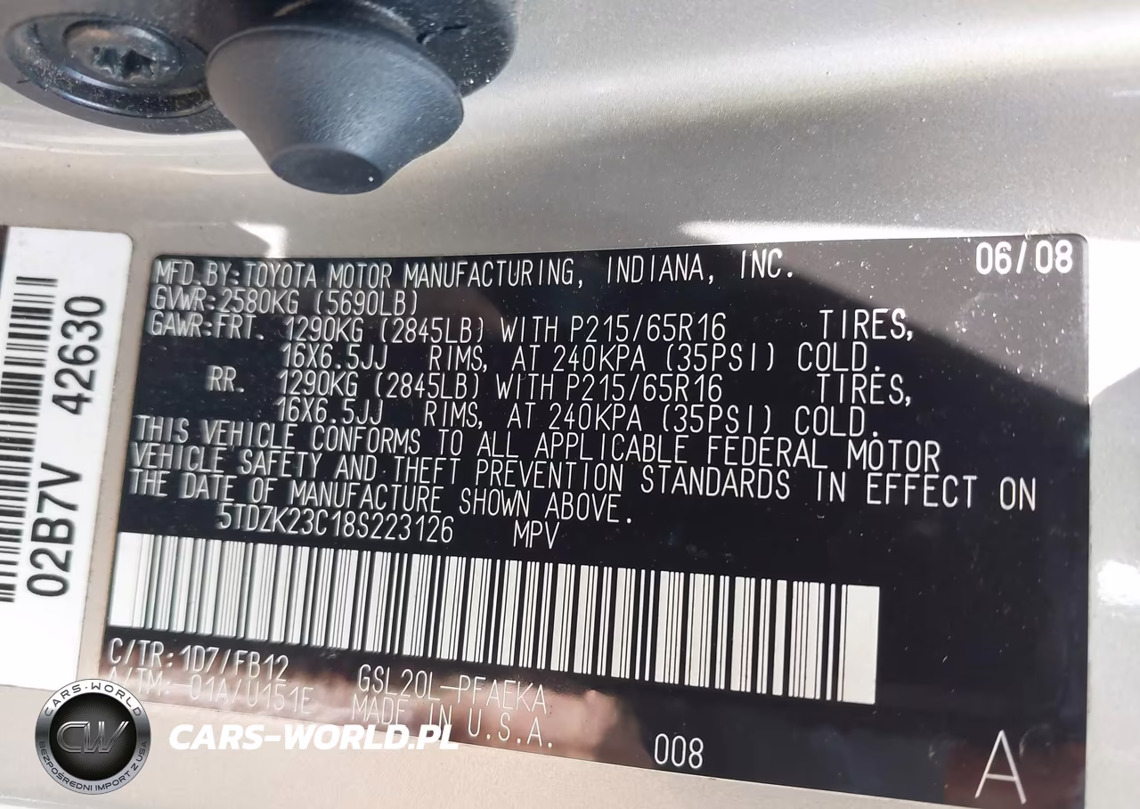 2008 Toyota Sienna Ce VIN:5TDZK23C18S223126 - 9