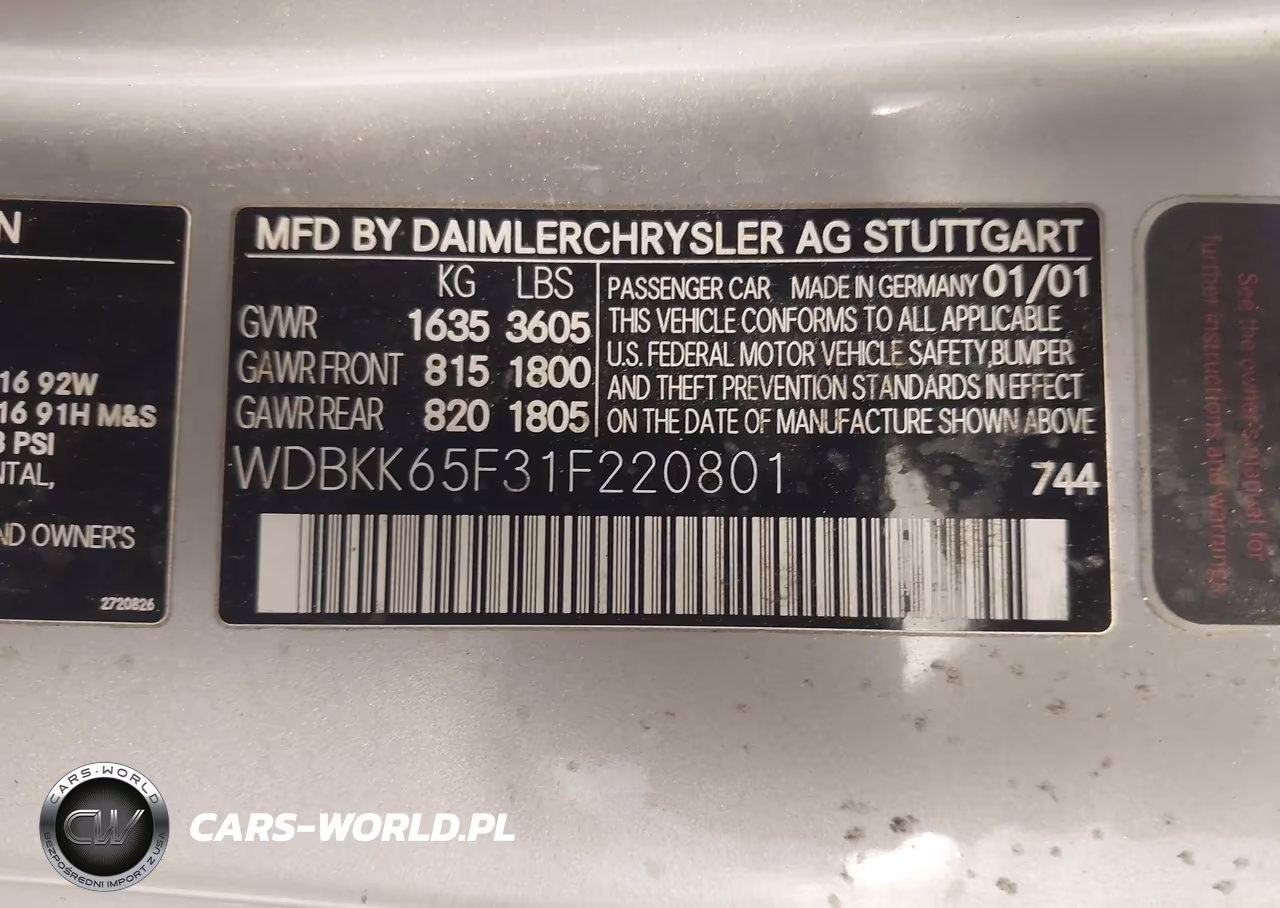2001 Mercedes-Benz Slk 320 VIN:WDBKK65F31F220801 - 9
