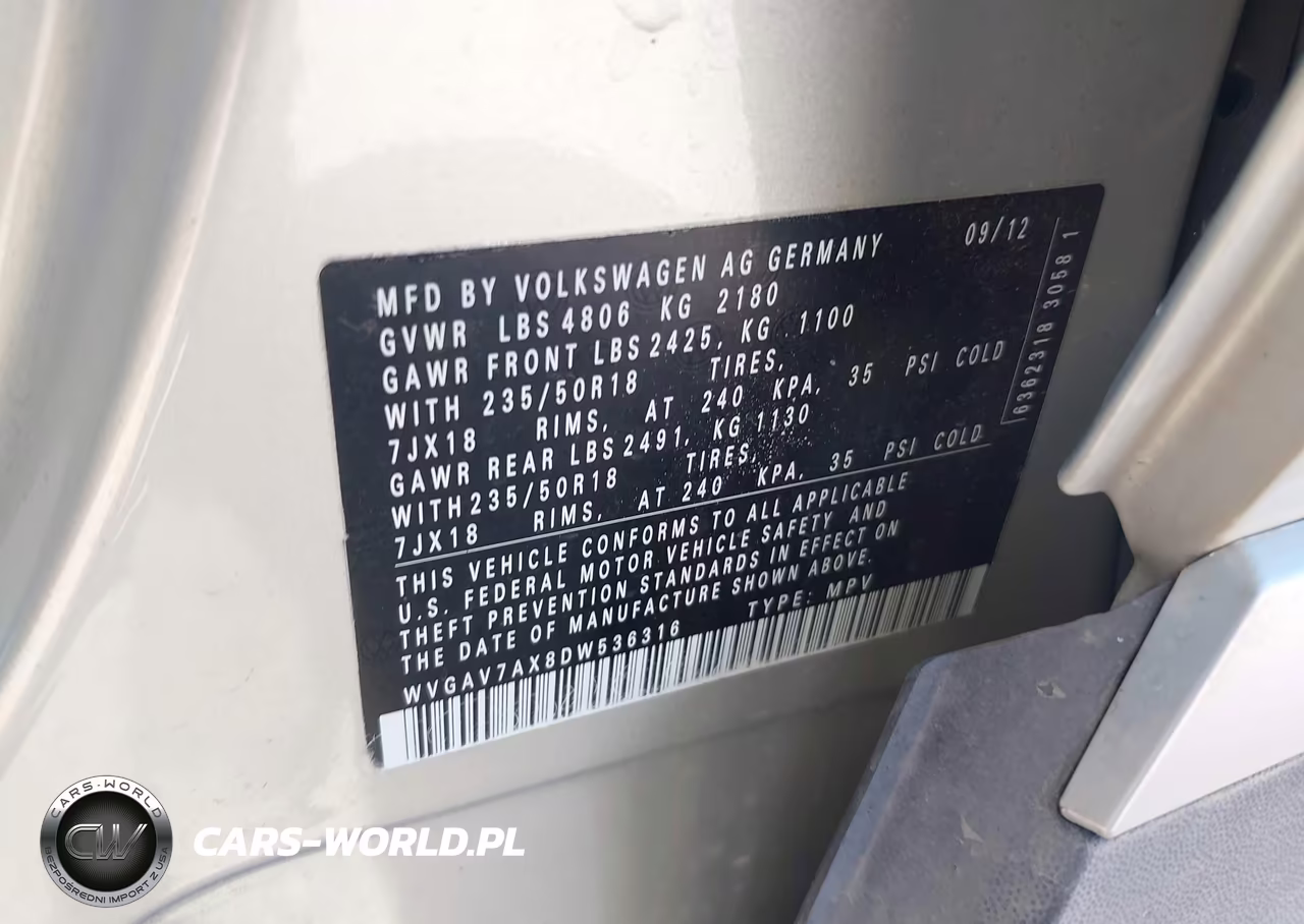 2013 Volkswagen Tiguan Se VIN:WVGAV7AX8DW536316 - 9