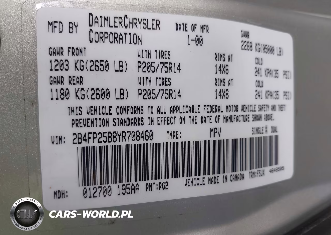2000 Dodge Caravan VIN:2B4FP25B8YR708460 - 9