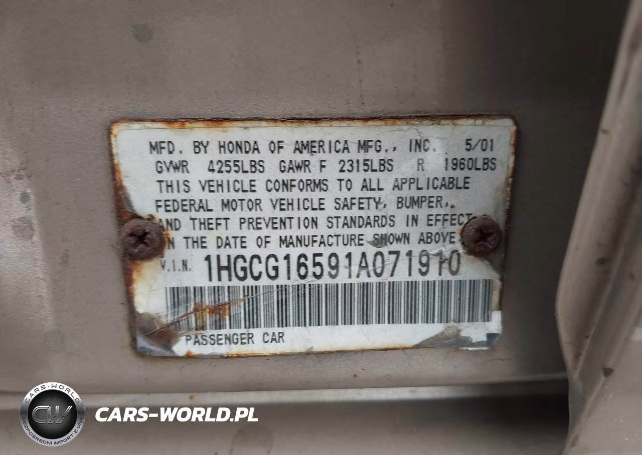 2001 Honda Accord 3.0 Ex VIN:1HGCG16591A071910 - 9