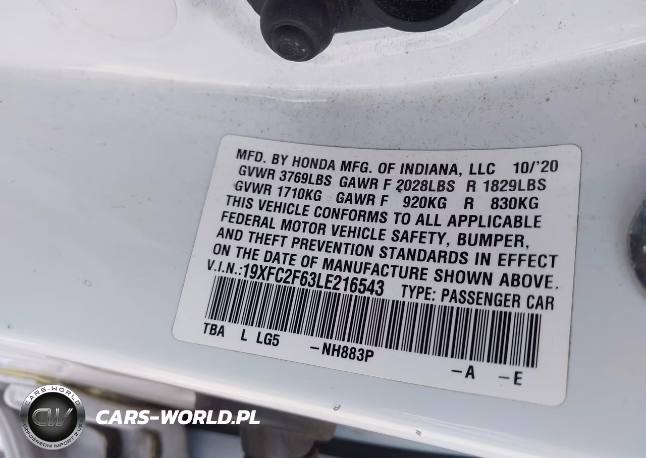 2020 Honda Civic Lx VIN:19XFC2F63LE216543 - 9