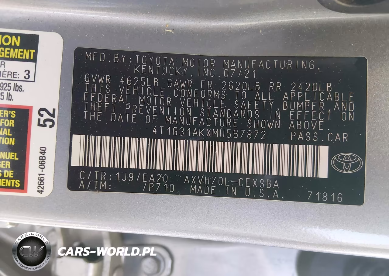 2021 Toyota Camry Se Hybrid VIN:4T1G31AKXMU567872 - 9