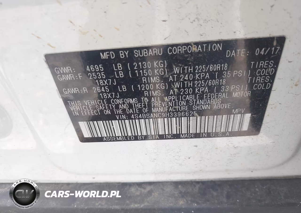 2017 Subaru Outback 2.5I Limited VIN:4S4BSANC9H3396625 - 9