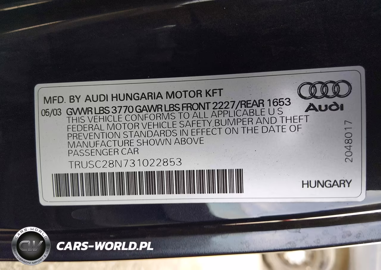 2003 Audi Tt 1.8L VIN:TRUSC28N731022853 - 9