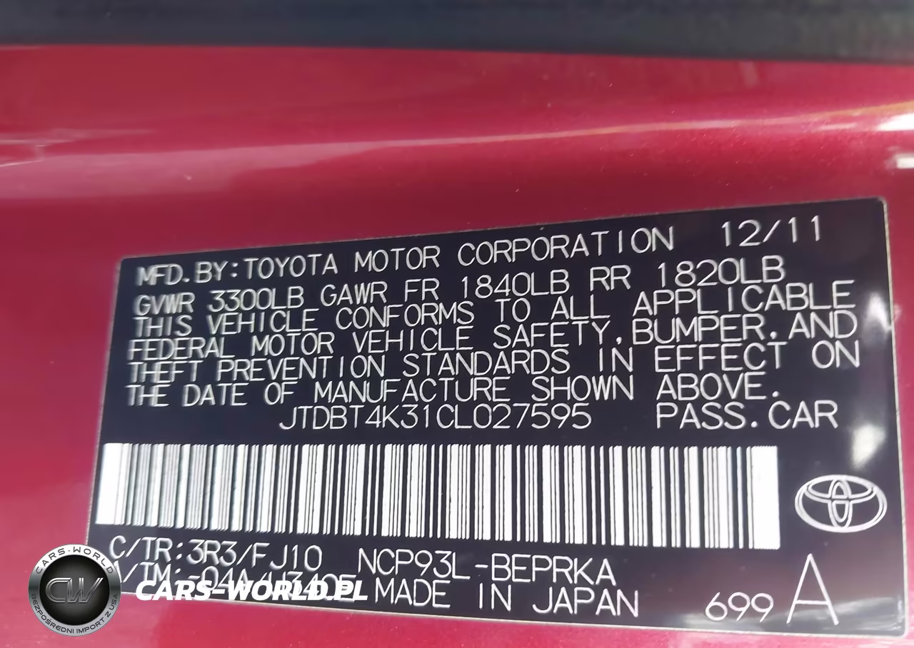 2012 Toyota Yaris VIN:JTDBT4K31CL027595 - 9