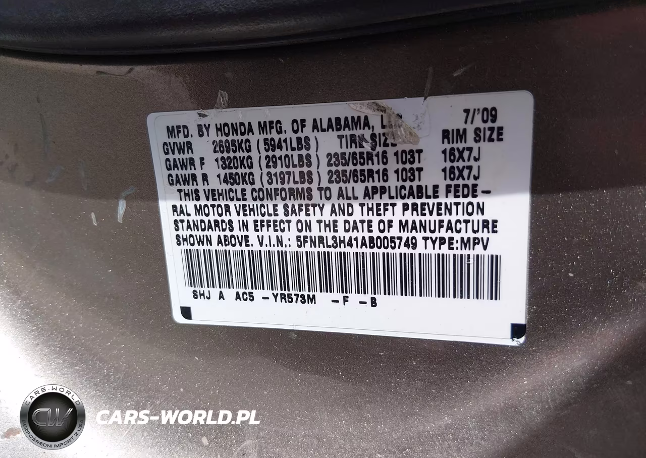 2010 Honda Odyssey Ex VIN:5FNRL3H41AB005749 - 9