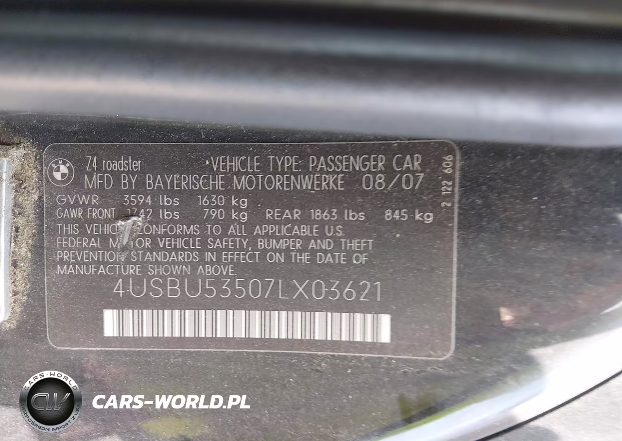 2007 BMW Z4 3.0Si VIN:4USBU53507LX03621 - 9