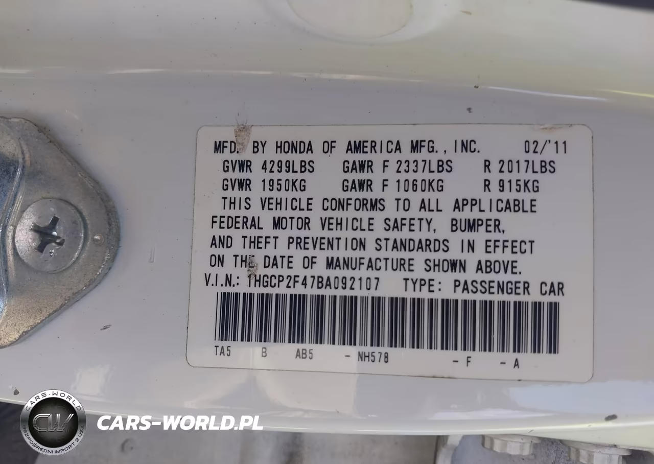 2011 Honda Accord 2.4 Lx-P VIN:1HGCP2F47BA092107 - 9