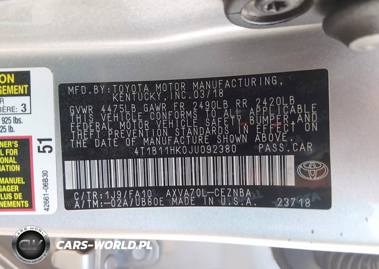 2018 Toyota Camry Le VIN:4T1B11HK0JU092380 - 9
