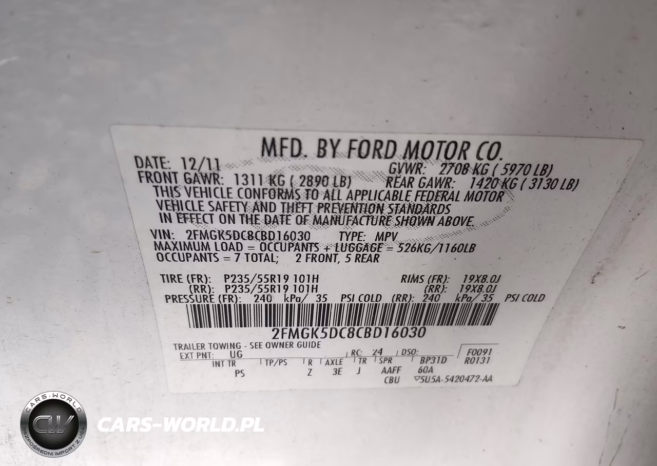 2012 Ford Flex Limited VIN:2FMGK5DC8CBD16030 - 9