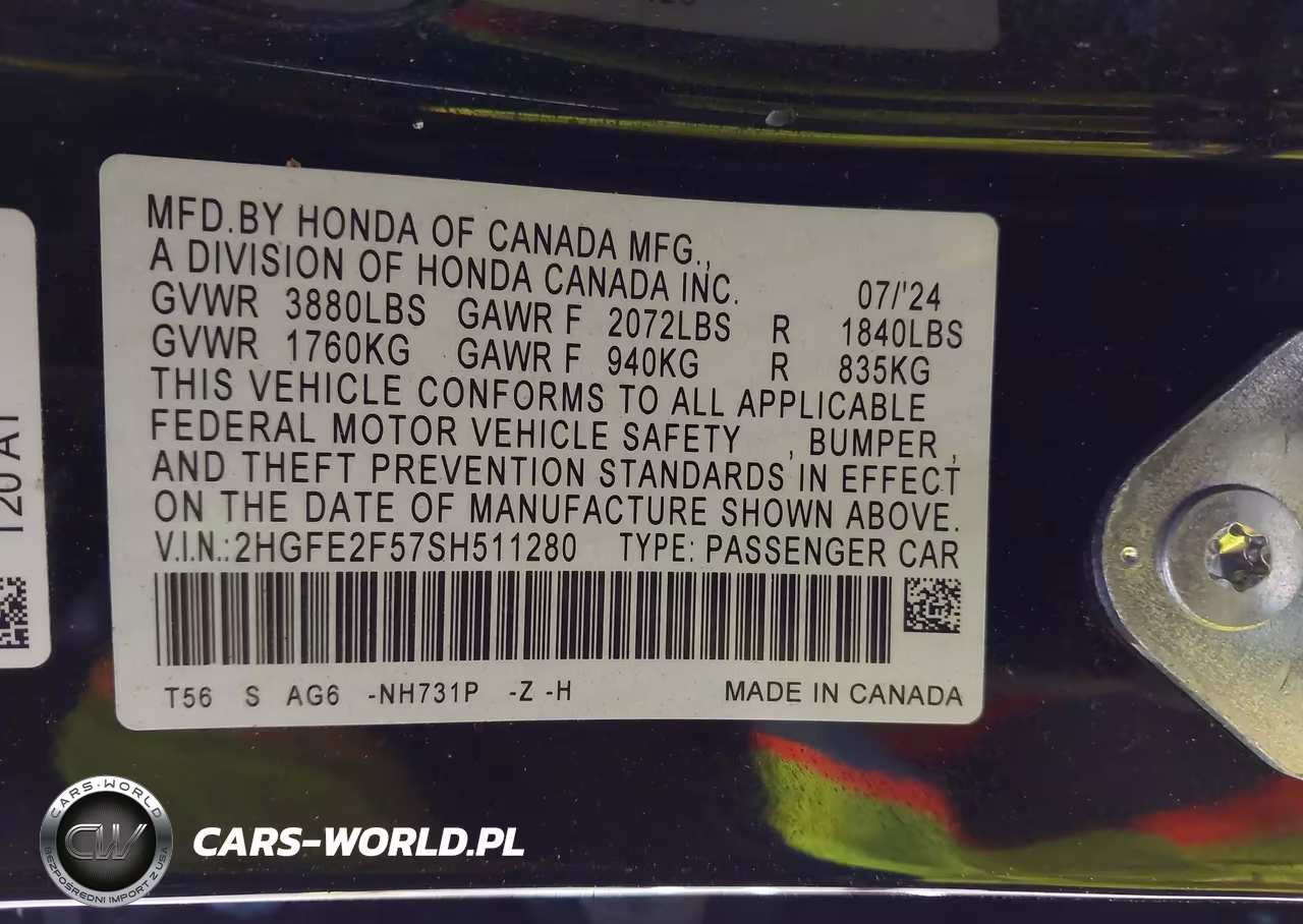 2025 Honda Civic Sport VIN:2HGFE2F57SH511280 - 9