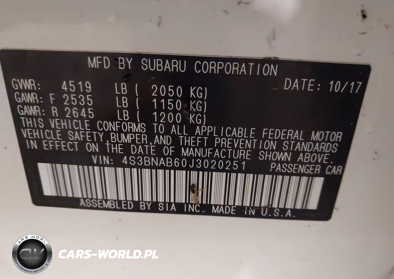 2018 Subaru Legacy 2.5I VIN:4S3BNAB60J3020251 - 9