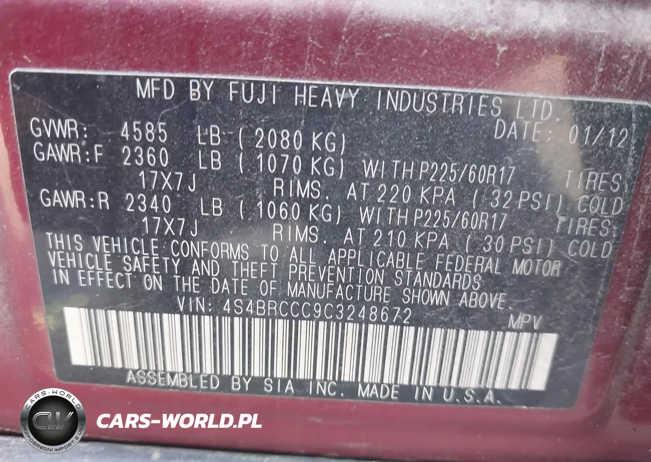 2012 Subaru Outback 2.5I Premium VIN:4S4BRCCC9C3248672 - 9