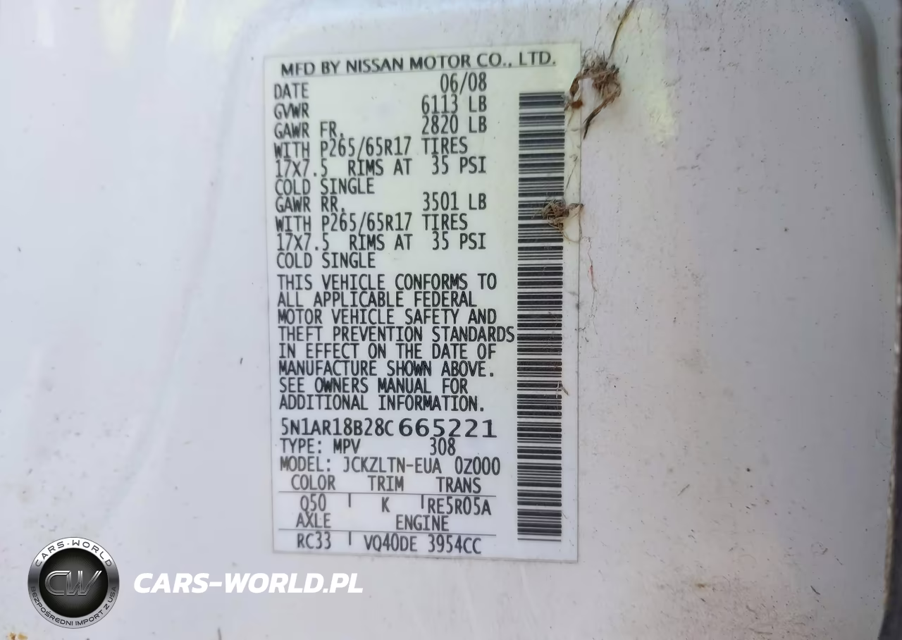 2008 Nissan Pathfinder Se VIN:5N1AR18B28C665221 - 9