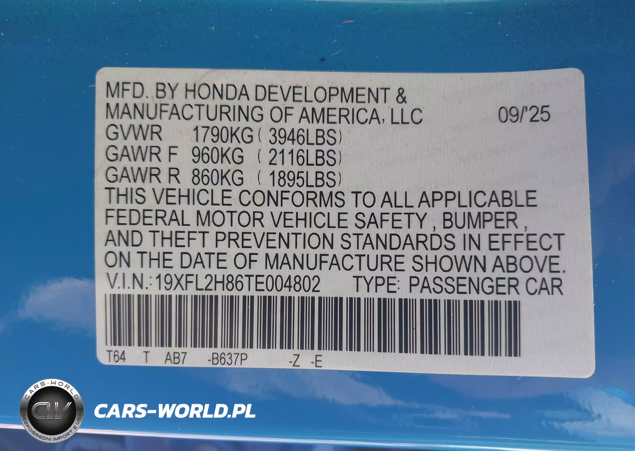 2026 Honda Civic Sport VIN:19XFL2H86TE004802 - 9