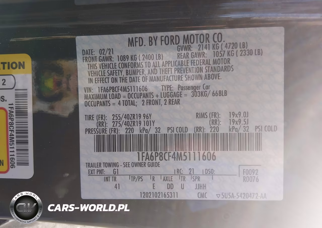 2021 Ford Mustang Gt Premium Fastback VIN:1FA6P8CF4M5111606 - 9