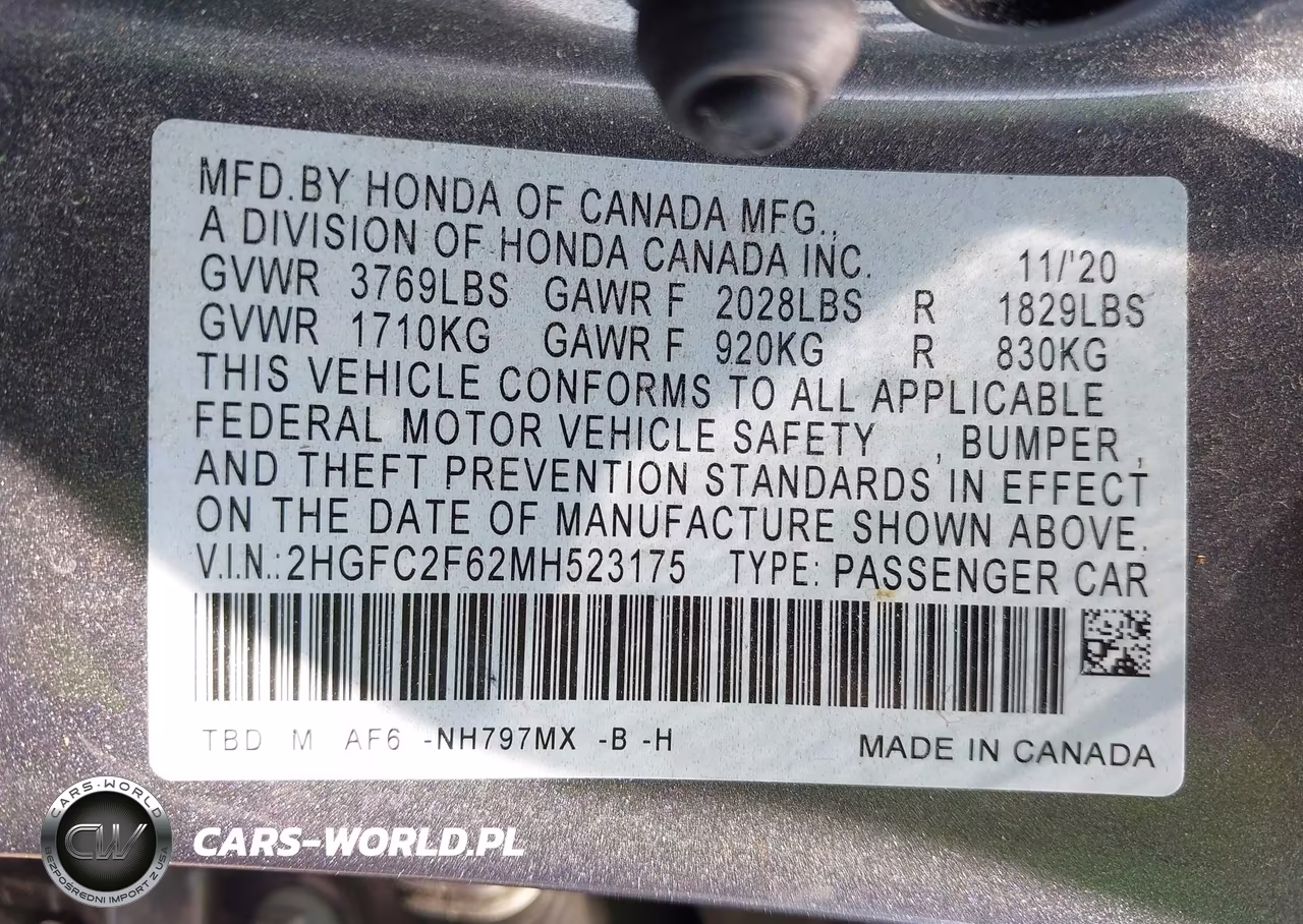 2021 Honda Civic Lx VIN:2HGFC2F62MH523175 - 9