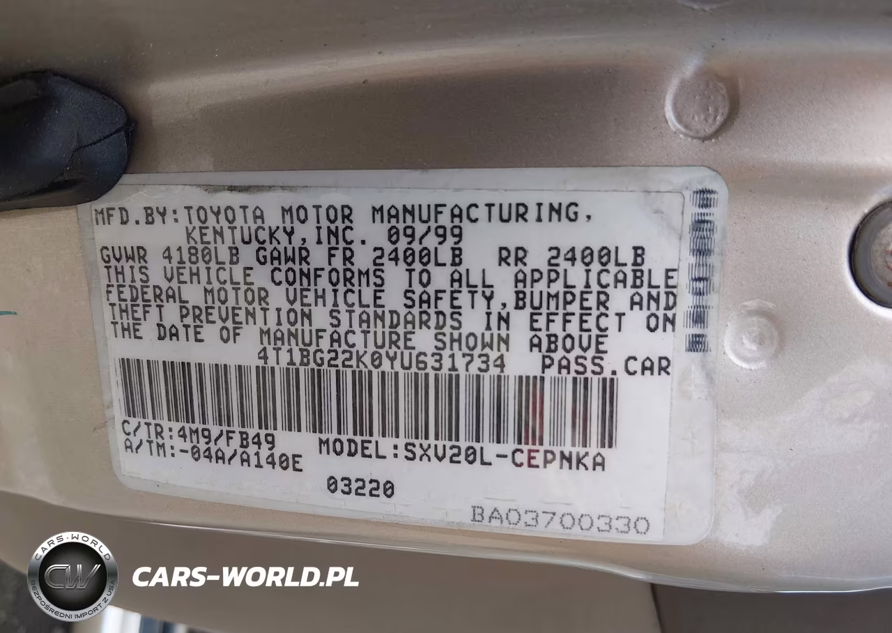 2000 Toyota Camry Le VIN:4T1BG22K0YU631734 - 9