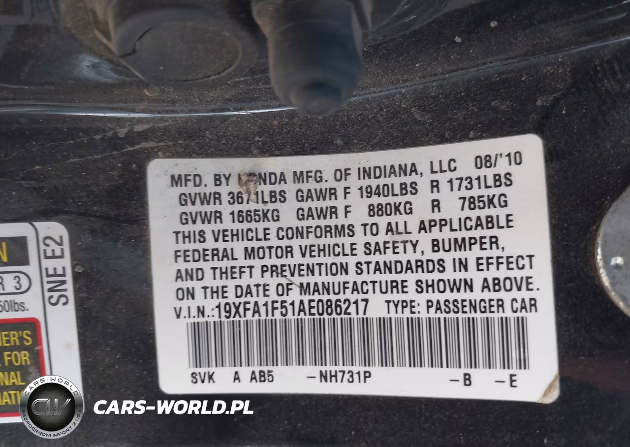 2010 Honda Civic Lx VIN:19XFA1F51AE086217 - 9