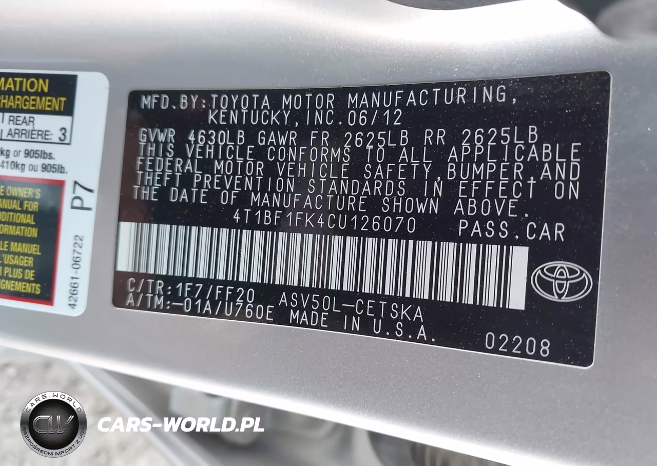 2012 Toyota Camry Se VIN:4T1BF1FK4CU126070 - 9