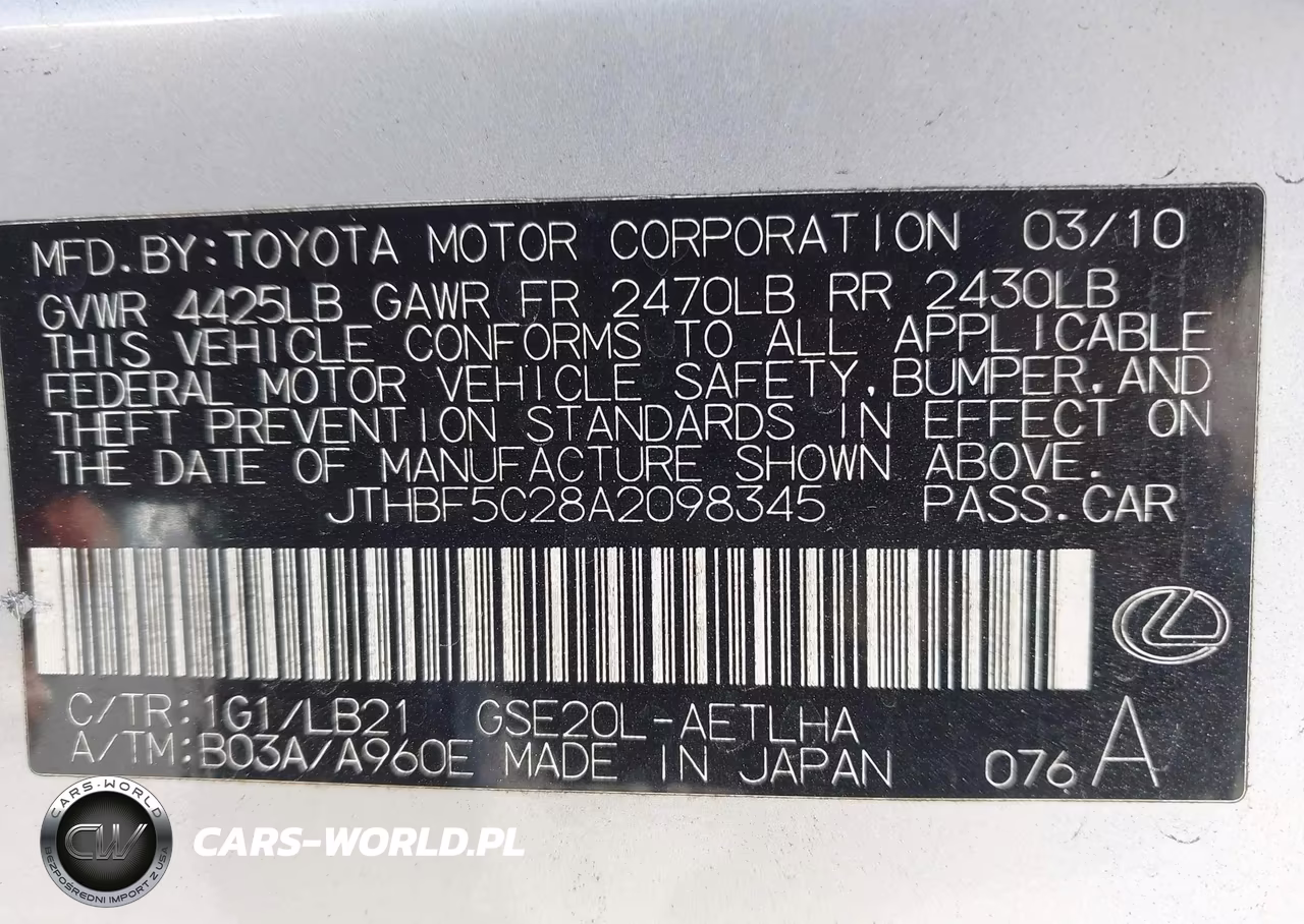 2010 Lexus Is 250 VIN:JTHBF5C28A2098345 - 9