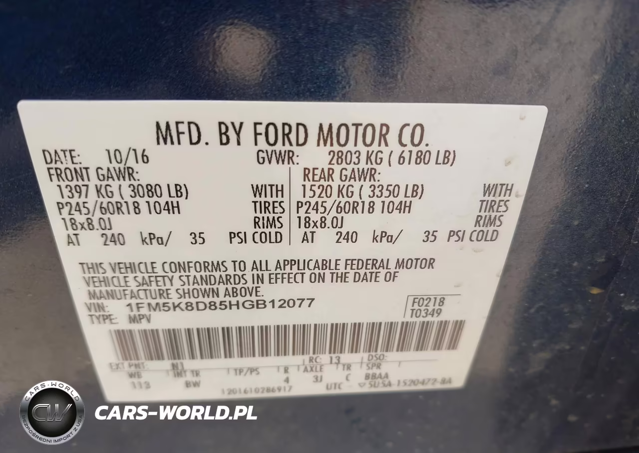 2017 Ford Explorer Xlt VIN:1FM5K8D85HGB12077 - 9