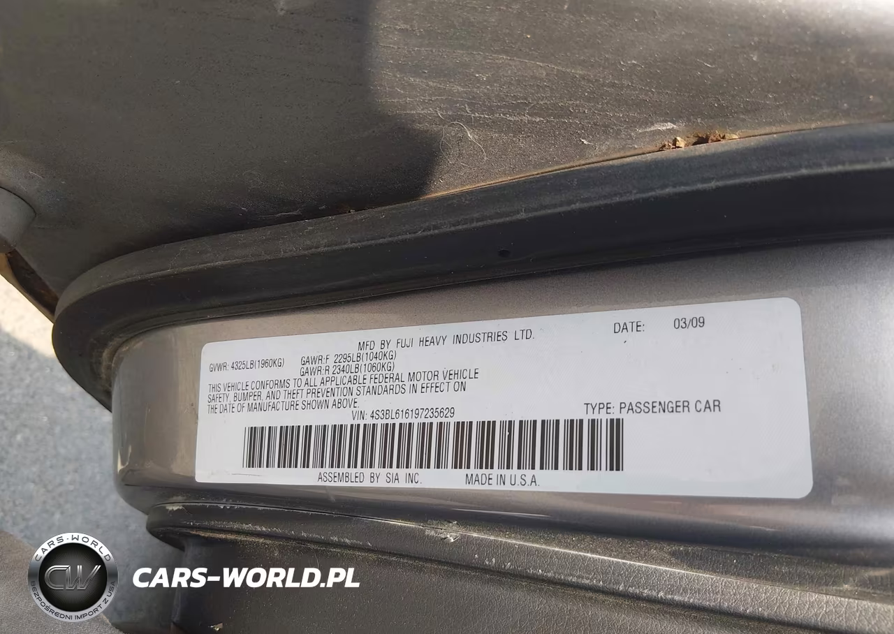 2009 Subaru Legacy 2.5I VIN:4S3BL616197235629 - 9