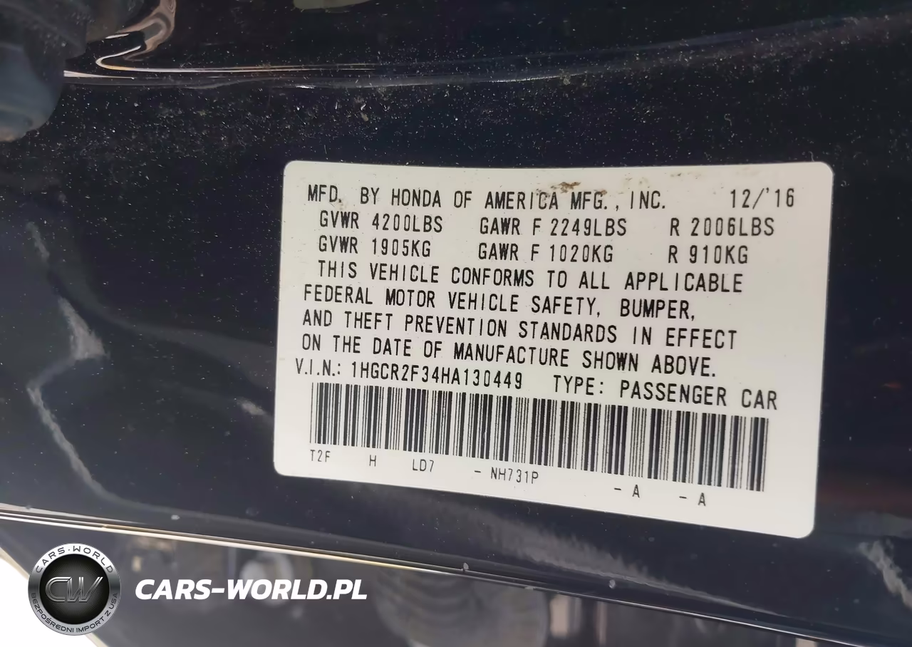2017 Honda Accord Lx VIN:1HGCR2F34HA130449 - 9