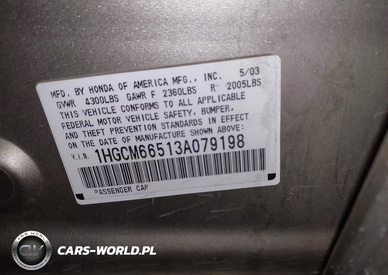 2003 Honda Accord 3.0 Ex VIN:1HGCM66513A079198 - 9