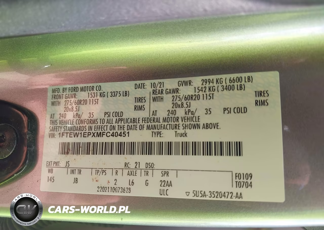 2021 Ford F-150 Xl VIN:1FTEW1EPXMFC40451 - 9