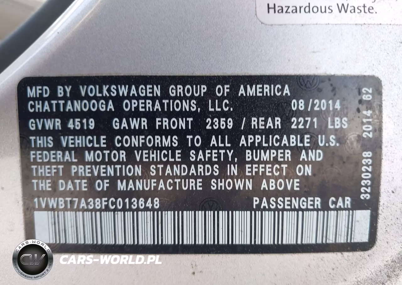 2015 Volkswagen Passat 1.8T Se VIN:1VWBT7A38FC013648 - 9