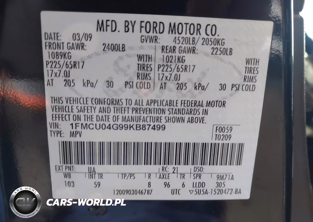 2009 Ford Escape Limited VIN:1FMCU04G99KB87499 - 9