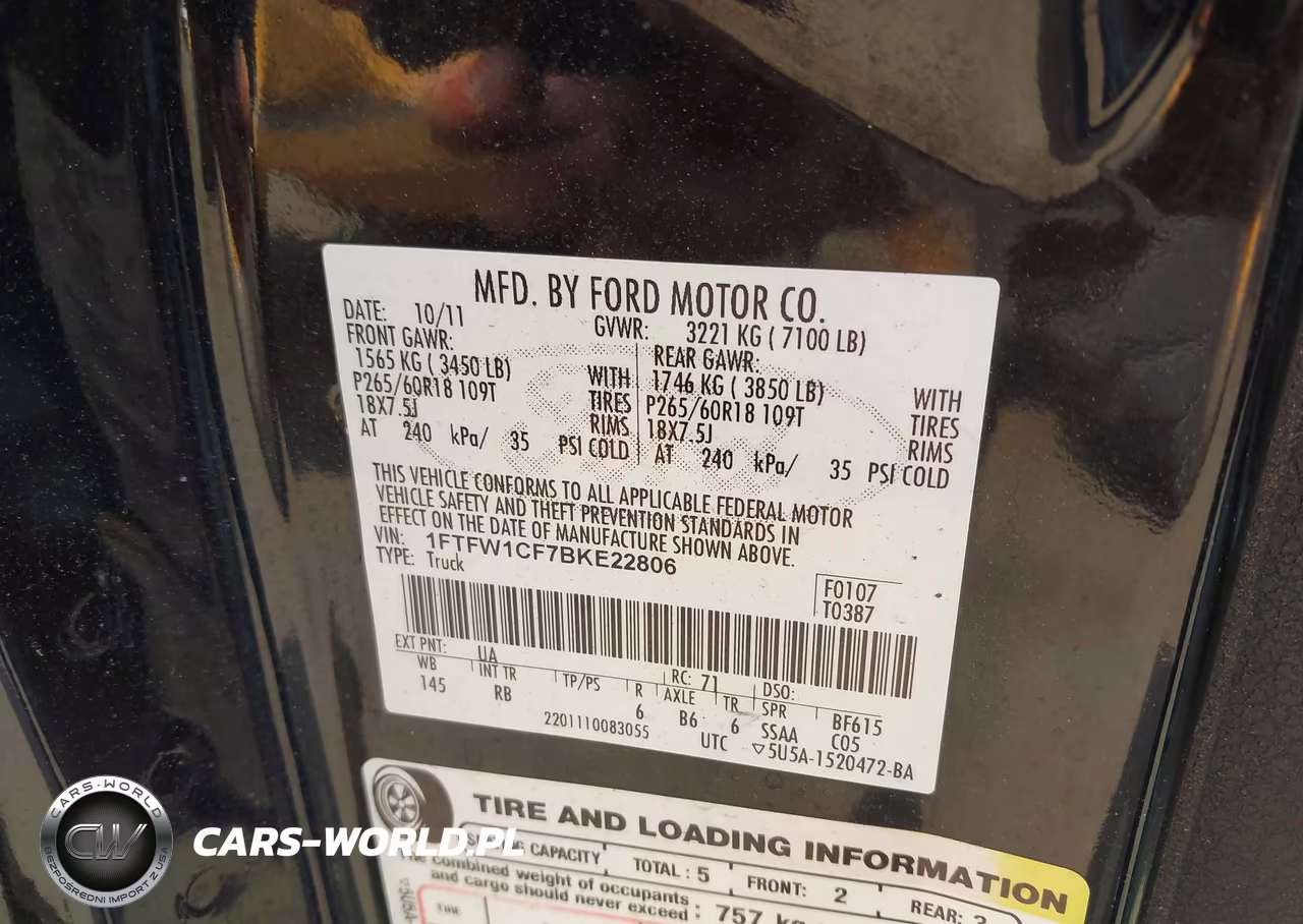 2011 Ford F-150 Fx2 VIN:1FTFW1CF7BKE22806 - 9