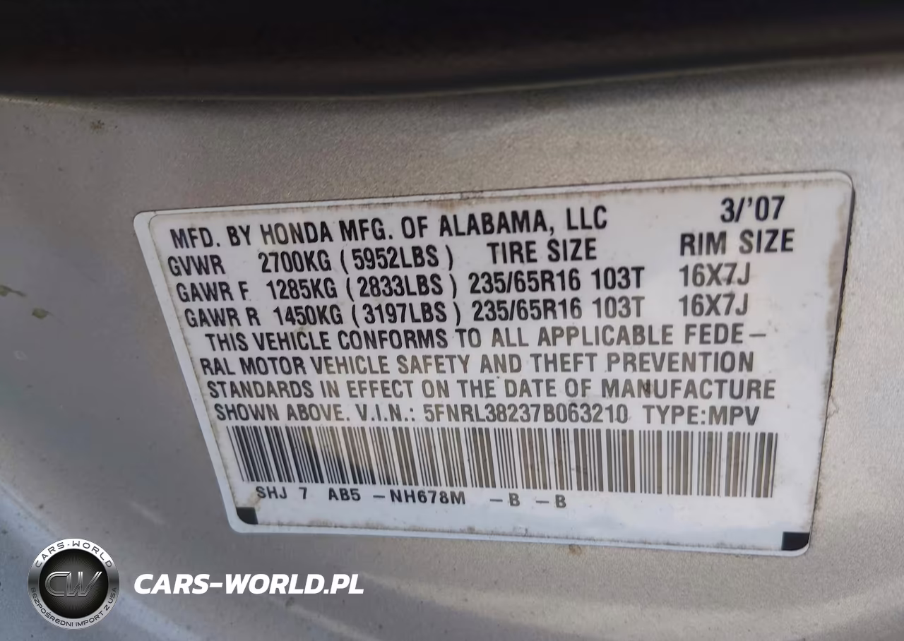 2007 Honda Odyssey Lx VIN:5FNRL38237B063210 - 9