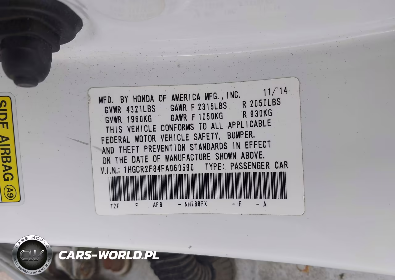 2015 Honda Accord Ex-L VIN:1HGCR2F84FA060590 - 9