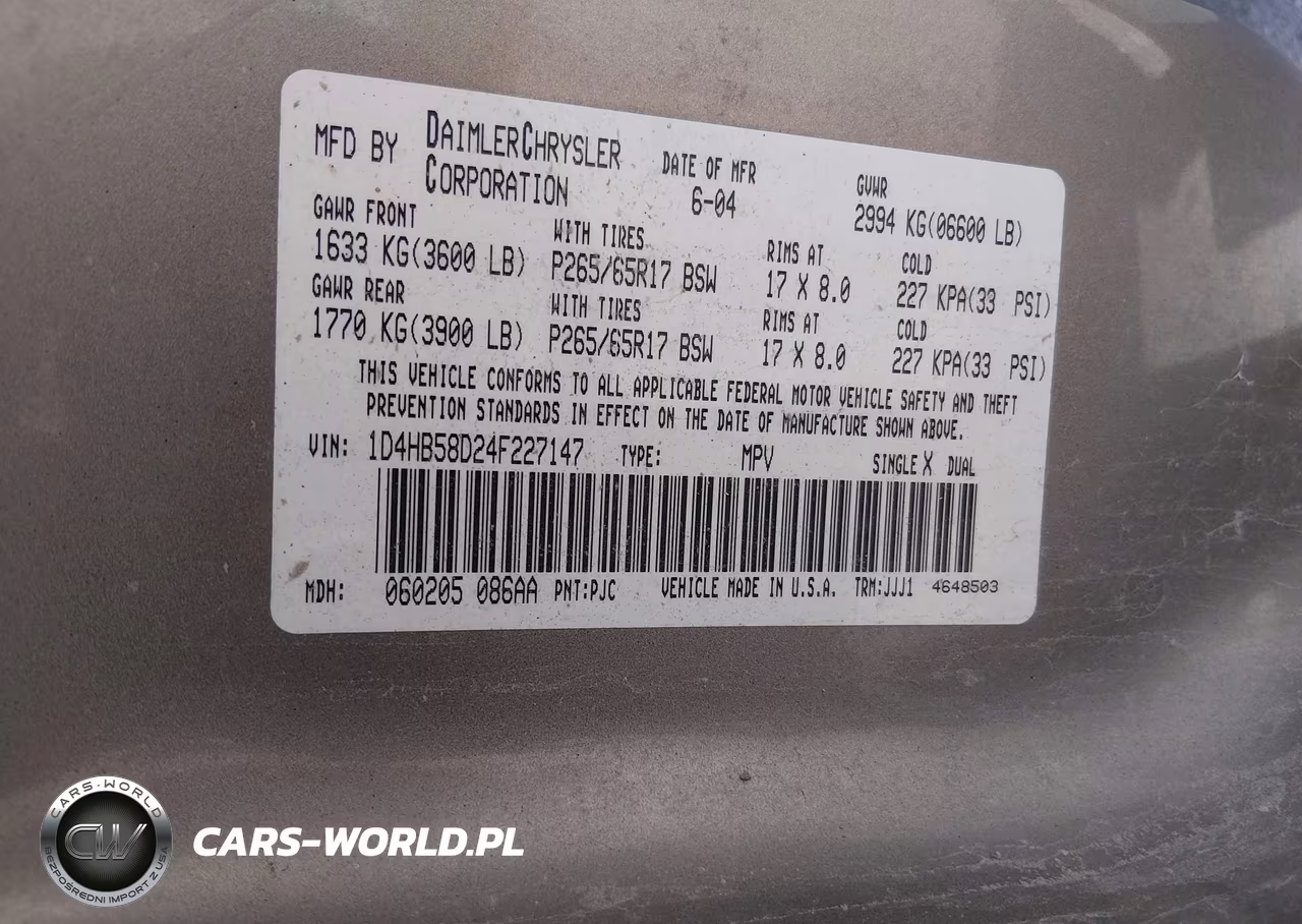 2004 Dodge Durango Limited VIN:1D4HB58D24F227147 - 9