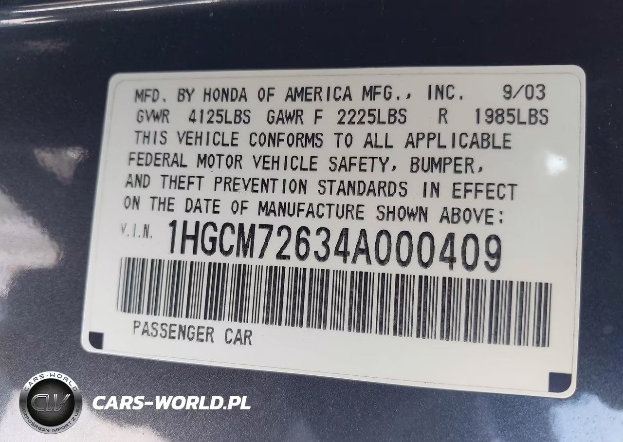 2004 Honda Accord 2.4 Ex VIN:1HGCM72634A000409 - 9