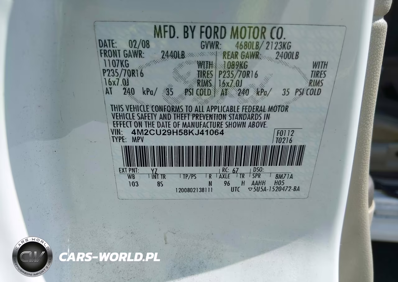 2008 Mercury Mariner Hybrid VIN:4M2CU29H58KJ41064 - 9