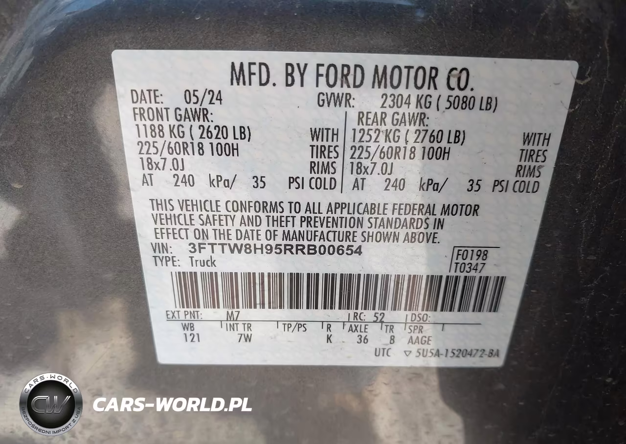 2024 Ford Maverick Xlt VIN:3FTTW8H95RRB00654 - 9