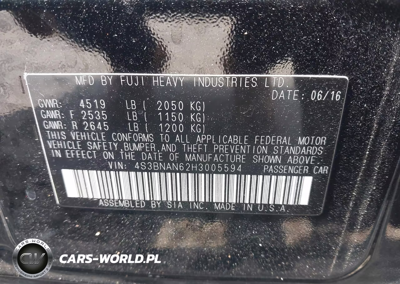 2017 Subaru Legacy 2.5I Limited VIN:4S3BNAN62H3005594 - 9