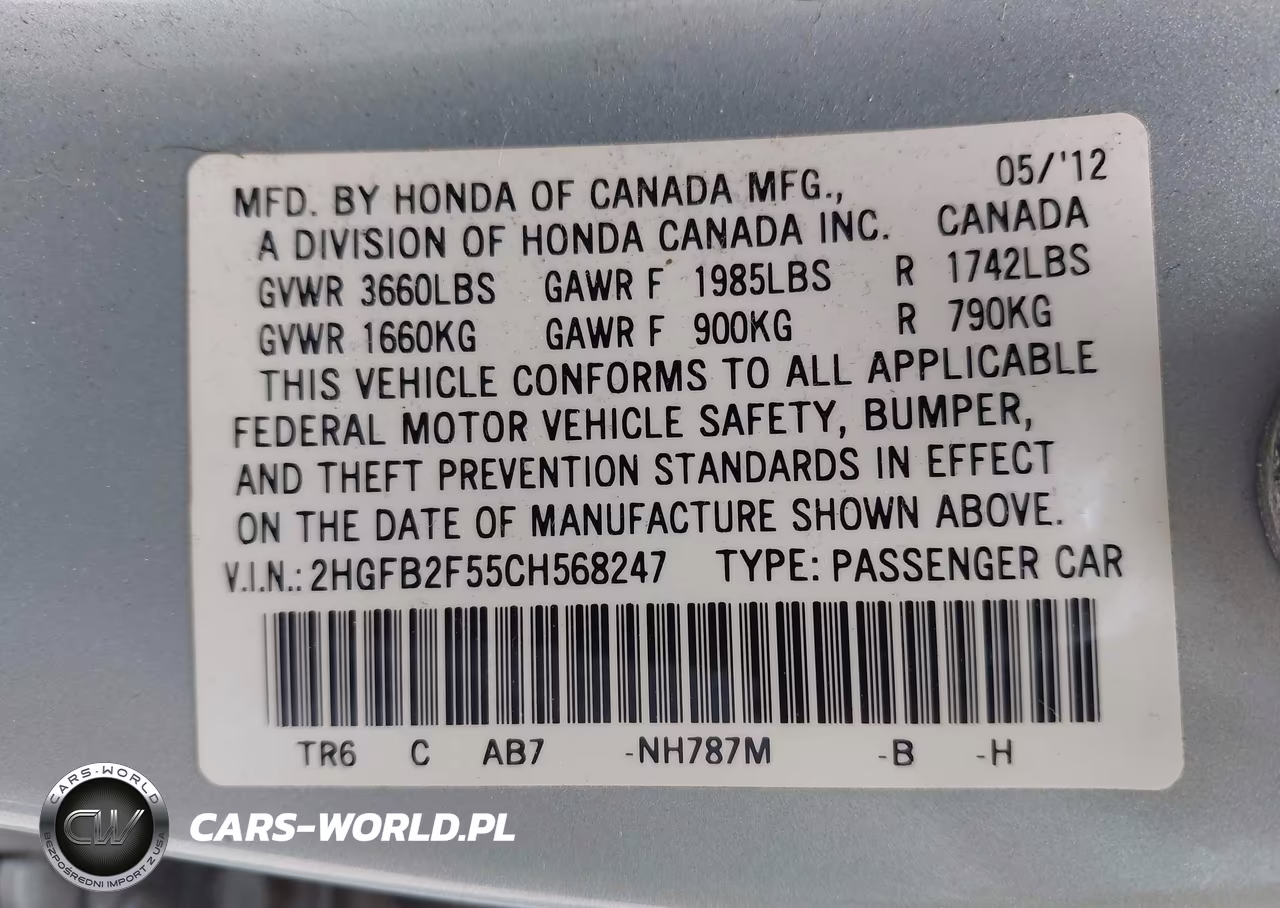 2012 Honda Civic Lx VIN:2HGFB2F55CH568247 - 9