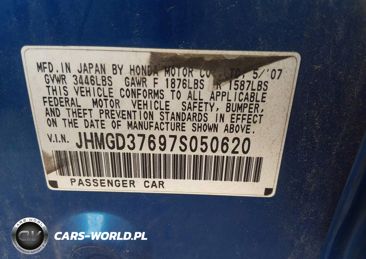 2007 Honda Fit Sport VIN:JHMGD37697S050620 - 9