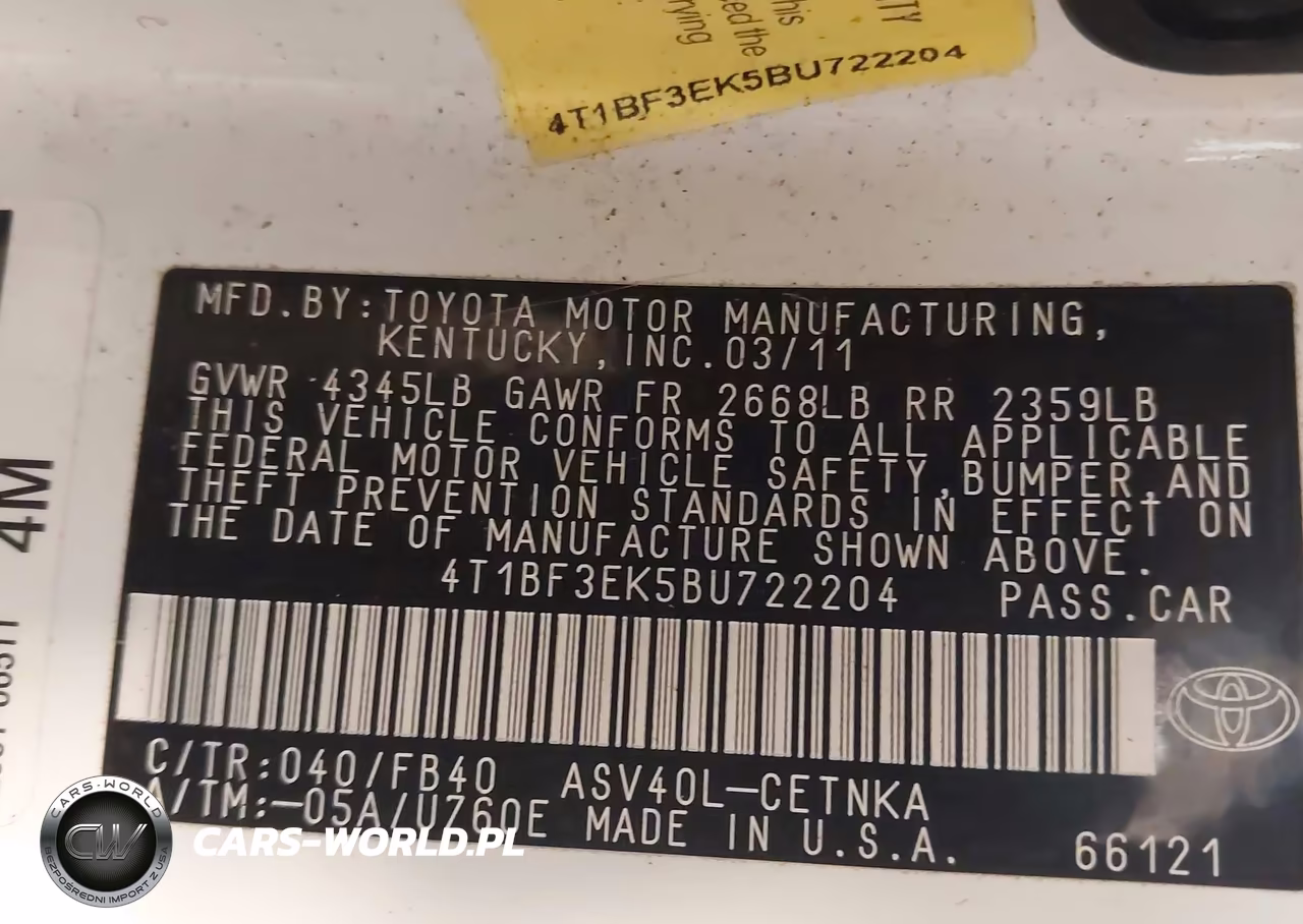 2011 Toyota Camry VIN:4T1BF3EK5BU722204 - 9
